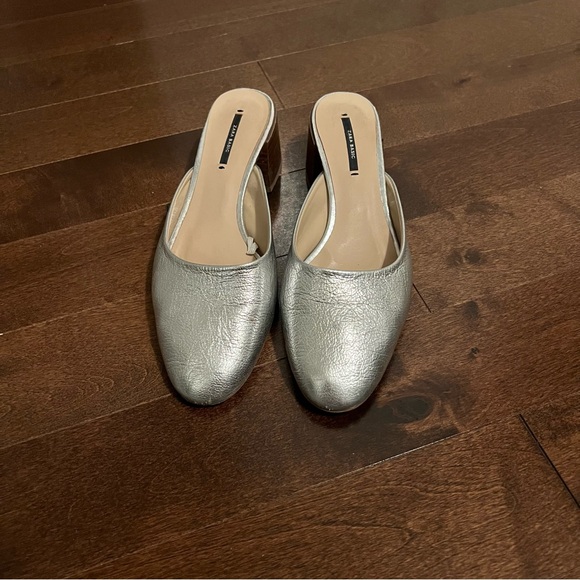 Zara Genuine Leather Silver Mules - Picture 2 of 7
